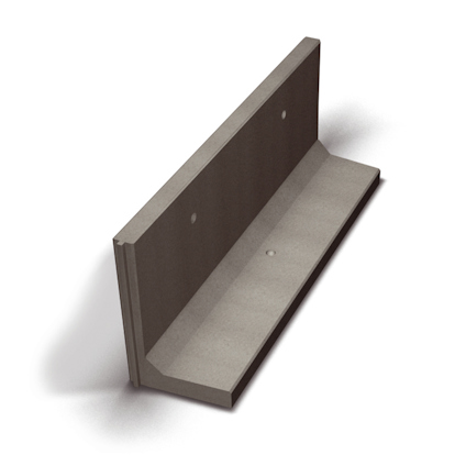 Grått L-format stödmurselement av betong.