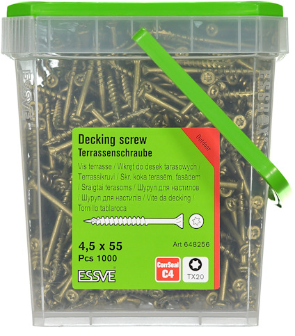 Plasthink med terrasskruv, 4,5 x 55 mm, 1000 stycken, märkt ESSVE.