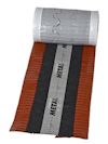 Tegelrött nockband med en rulle som visar en mönstrad yta och mittsektion märkt "METAL ROLL".