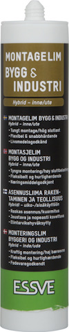 Grön och vit patron med texten "MONTAGELIM BYGG & INDUSTRI". Märkt med varumärket ESSVE längst ned.