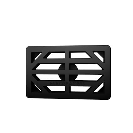 Svart rektangulär plastbricka med utskurna geometriska mönster och texten "EUROSPACERS".