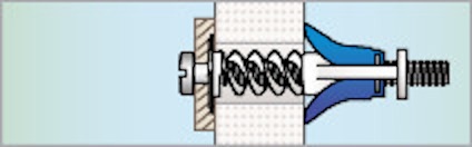 Diagram av en mollyplugg med skruv i ett väggsnitt, visar expansionsmekanismen.