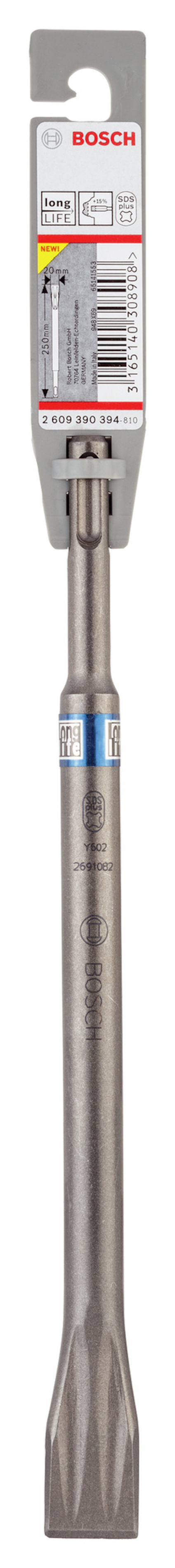 Stämjärn från Bosch med förpackning, etikett med streckkod och produktinformation.