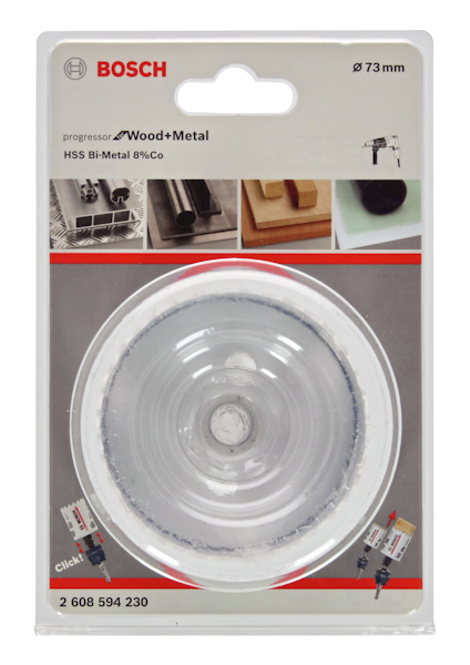 Förpackning med Bosch hålsåg, Ø 73 mm, för trä och metall.