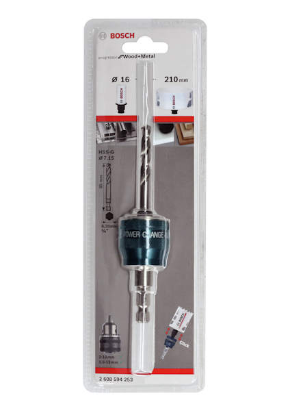 Borrbitsförpackning från Bosch med ett 210 mm borr för trä och metall, diameter 16 mm.