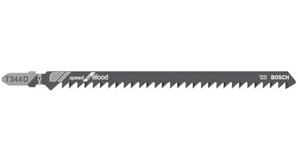 Sticksågblad med text "T344D HCS speed for wood" och "Bosch" tryckt på bladet.