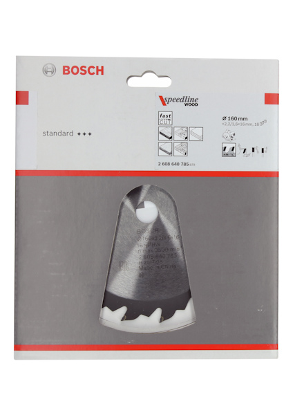 Förpackning av Bosch Speedline Wood sågklinga, standard, Ø150 mm.
