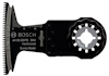 Sågblad med texten "BOSCH AII 65 BSPB BIM Hardwood Swiss Made" och en fokusering på STARCLOCK-fästet samt "Wood"-markering.