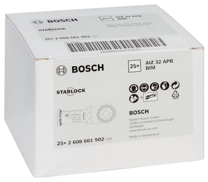 En vit kartong med Bosch Starlock AIZ 32 APB, 25 stycken.