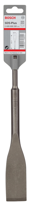 Mejsel med metallkropp och Bosch SDS-plus-label på övre delen av skaftet.