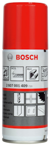 Sprayburk med röd kork, Bosch-logotyp, bildsymboler och artikelnummer 2 607 001 409.