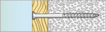 Planka skruvas fast i betongblock med expansionsankare.