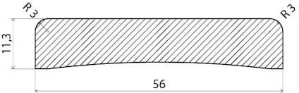 Ritning av en rektangulär del med måtten 11,3 x 56 mm, med 3 mm radie i hörnen.