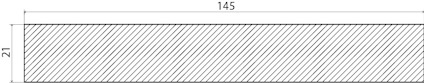 Rektangulär sektion med måtten 145 enheter längd och 21 enheter höjd, snedstrecksmönster.
