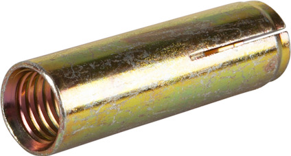 Guldfärgat slagankare med gängad insida och längsgående skåra.