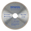 Rund diamantkapskiva med texten "IRWIN" och olika symboler, märkt för användning på keramiska plattor.