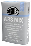 Förpackning med ARDEX A 38 MIX snabbrotbetong, 25 kg, med text på flera språk och ARDEX-logotyp.
