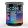 Förpackning med texten "ACOMIX" och logotypen för AkzoNobel, gradientdesign i blått och orange.
