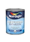 En vit färgburk med texten "Nordsjö Perform+ Bathroom".