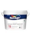 Vit färgburk med etikett "Nordsjö Master Wood Paint Indoor".