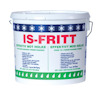 Vit hink med röd och blå text "IS-FRITT" och snöflingor. Text om effektivitet mot halka och isslag samt användarinstruktioner.