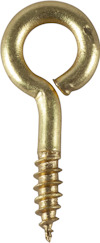 Skruvögla i mässing med cirkulär ögla och gängad spets.
