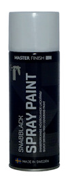 Vit sprayburk med texten "SNABB TORKANDE SPRAY PAINT". Svart etikett med vit text och en svensk flagga längst ner.