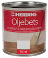 Burk med etikett "Herdins Oljebets". Visar en pensel och träyta. Volym anges som 275 ml.