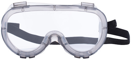 Skyddsglasögon i klar plast med svart justerbart band.
