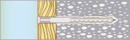 Tvärsnitt av material med olika lager: blått, gult, och grått med pilar i mitten.