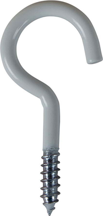 Vit skruvkrok med rundad form och metallgänga.
