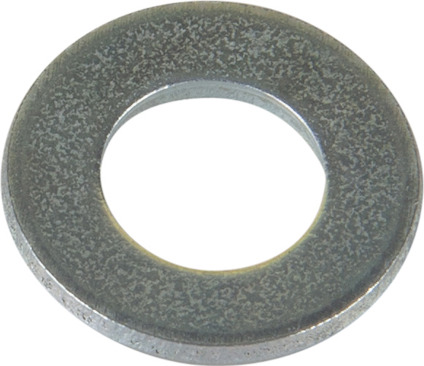 Metallisk bricka med ett centralt hål, placerad på en neutral bakgrund.