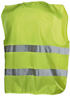 Gul reflexväst med två horisontella grå reflexband runt midjan.