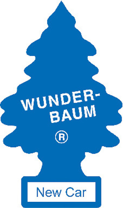 Blå doftgran med texten "WUNDER-BAUM®" och "New Car".
