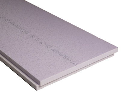 Rektangulär, ljuslila isoleringsskiva med texturerad yta och falsade kanter.