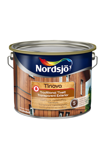 Burk med Nordsjö Tinova Träolja Traditional Tixett Transparent Exterior.