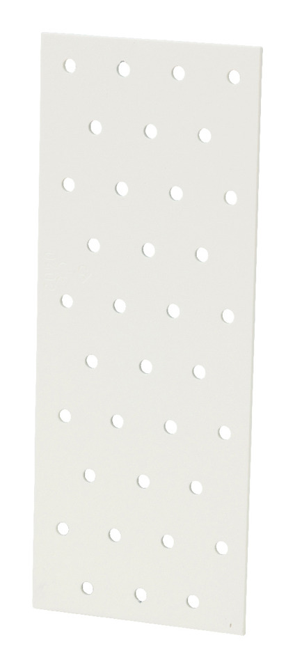 Vit, rektangulär platta med jämnt fördelade runda hål i flera rader och kolumner.