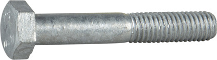 Sexkantsskruv i metall med delgängad design och sexkantigt skruvhuvud.