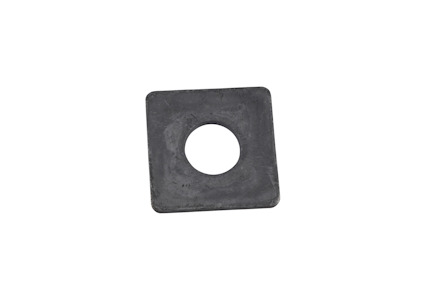 Fyrkantig bricka med ett centralt cirkulärt hål, mörk grå yta.