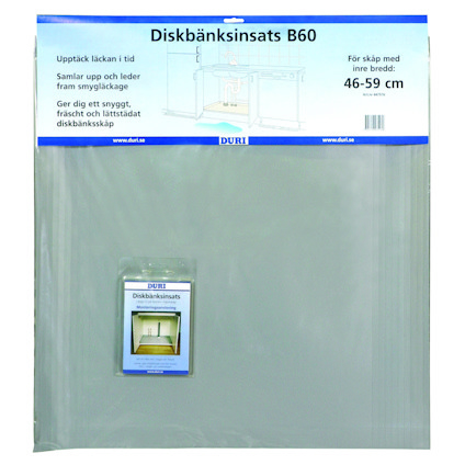 Förpackning med diskbänksinsats B60, text på svenska, och kontaktinformation tillverkaren Duri.