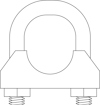 Illustration av en bygelklämma med U-formad stålskruv och två muttrar.