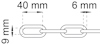 Kedja med länkar som har dimensionerna 40 mm längd, 6 mm tjocklek och 9 mm höjd.
