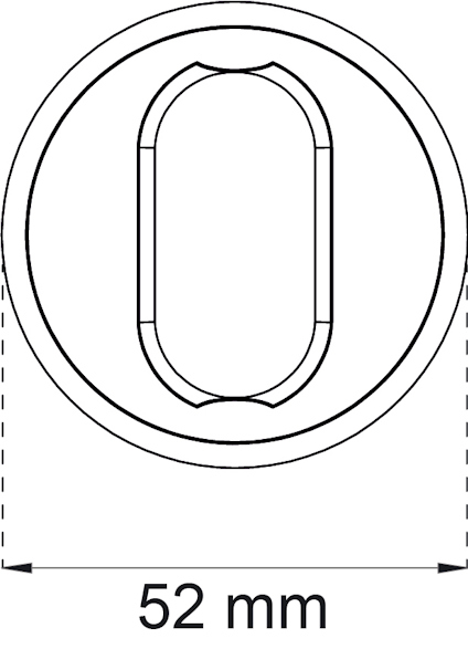 Ritning av cirkulärt objekt med en horisontell oval i mitten och måtten 52 mm visade nedanför.