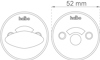 Teckning av två runda låsrosetter med 52 mm måttangivelse och texten "habo".