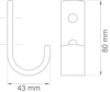 Ritning av en krok med måtten 43 mm bred och 80 mm hög, visas från sidan och framsidan.
