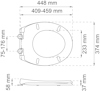 Ritning av toalettlock med mått: 448 mm, 409-459 mm, 233 mm, 374 mm, 75-176 mm, 58 mm, 37 mm.