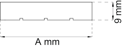 Dimensionerad profil av en rektangel, märkning A mm i bredd och 9 mm i höjd.