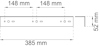 Ritning av metallprofil med mått: bredd 385 mm, höjd 52 mm. Tre grupper av hål, 148 mm avstånd mellan dem.