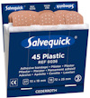 Förpackning med plåster från Salvequick, märkta som "45 Plastic" med artikelnummer 6036.