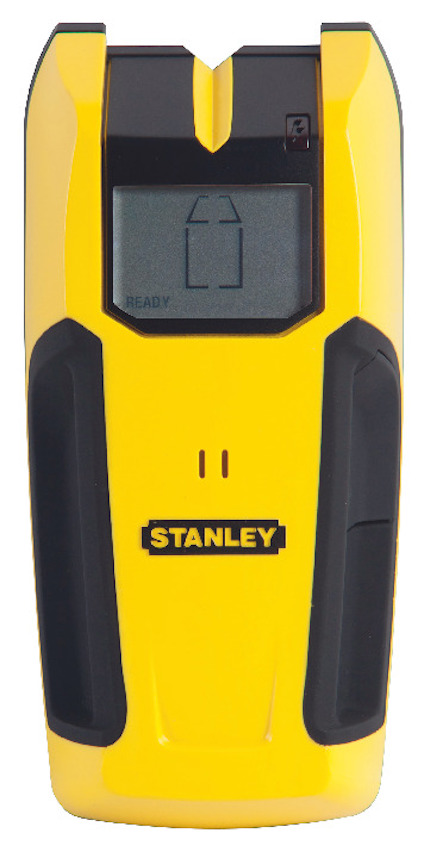 Gul och svart elektronisk enhet med ett digitalt skärmfönster och logotypen "STANLEY" på framsidan.